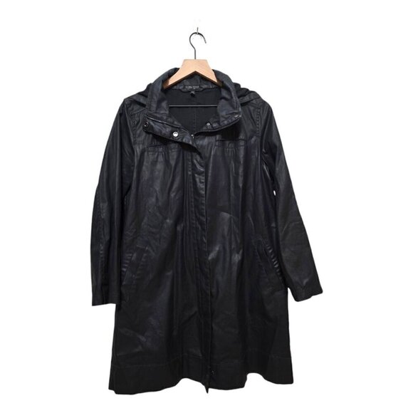 Eileen Fisher Waxed Organic Cotton Stretch Twill Hidden Hood A Line Jacket Sz S - Picture 2 of 11